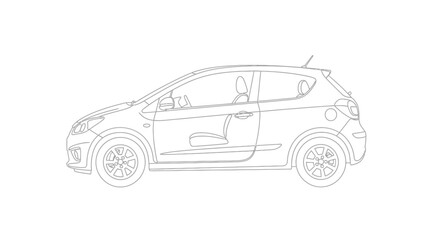 Fototapeta premium Modern Car Outline Drawing - Side View, Minimalist Transportation Icon