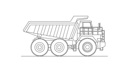 Mining Dump Truck Line Drawing - Heavy Machinery Illustration © fiyan