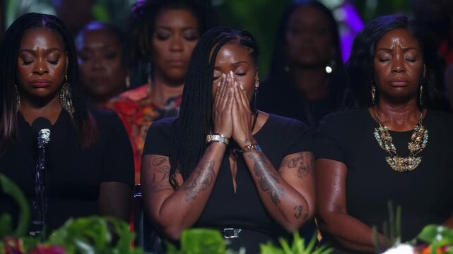 selective focus mourning group supporting each other at funeral