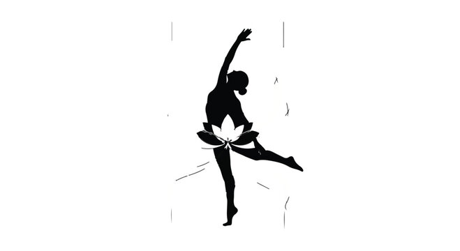 Graceful ballerina silhouette in elegant pose with blooming lotus flower