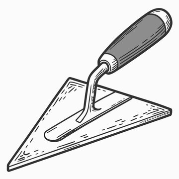 a trowel with a handle and a flat triangular blade Vector
