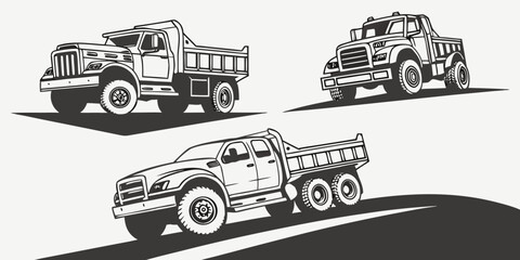 three different types of dump trucks are shown Vector ©  MST RABEYA  BEGUM