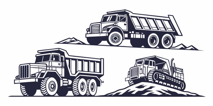 a set of heavy duty trucks for construction Vector