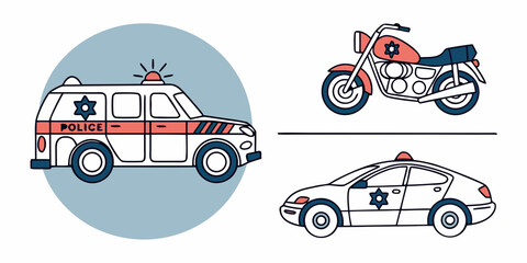 emergency vehicles including ambulance police car and motorcycle Vector ©  MST RABEYA  BEGUM