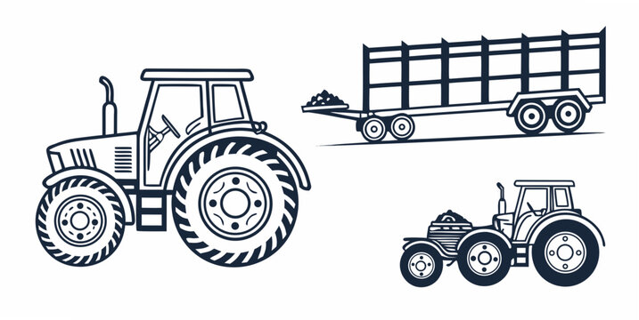 Tractors and trailer for agricultural use Vector