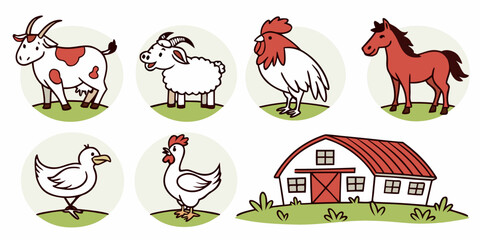a farm scene with animals and a barn Vector ©  MST RABEYA  BEGUM