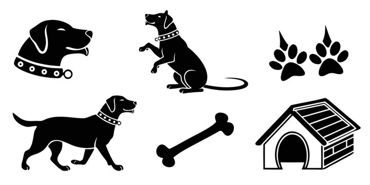 black dog icons with house and bone Vector