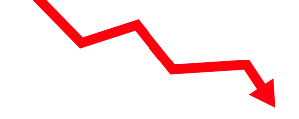 Red decrease arrow business financial on white background. Economy crisis recession concept.   © Hero Design