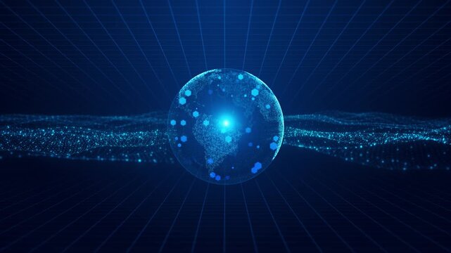 Futuristic HUD GUI technology futuristic land scape circle spinning holographic platform with low poly plexus tunnel 4K motion concept. hologram circle rotating with data flowing connection technology