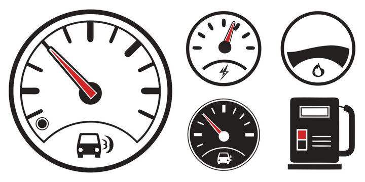 a set of car dashboard gauges and a gas pump Vector