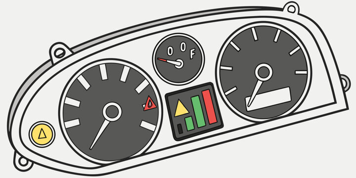 a car dashboard with gauges and warning lights Vector