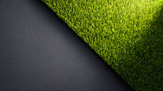 Diagonal grass turf and textured dark surface background for sports branding