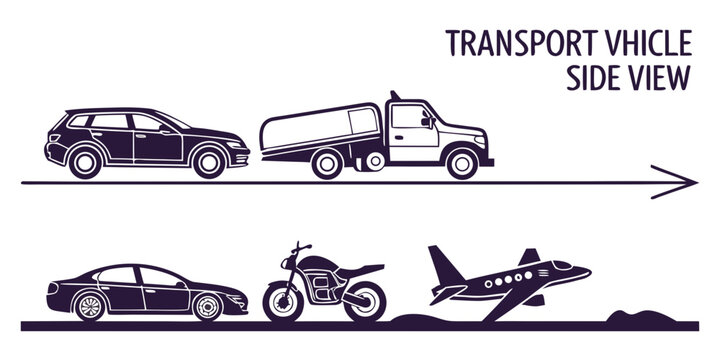 transport vehicle side view comparison of sizes Vector