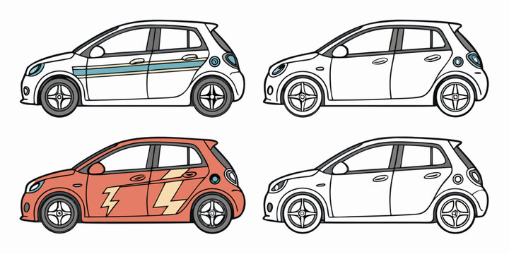 a set of four different colored hatchback cars Vector