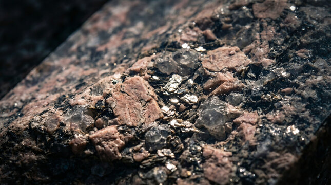 Granite rock mineral texture showing quartz and mica sparkling under sunlight