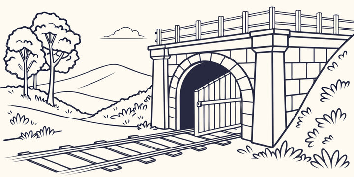 a stone arch bridge with a train track Vector