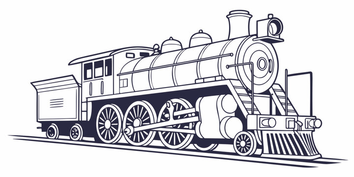 a black and white drawing of a steam locomotive engine Vector