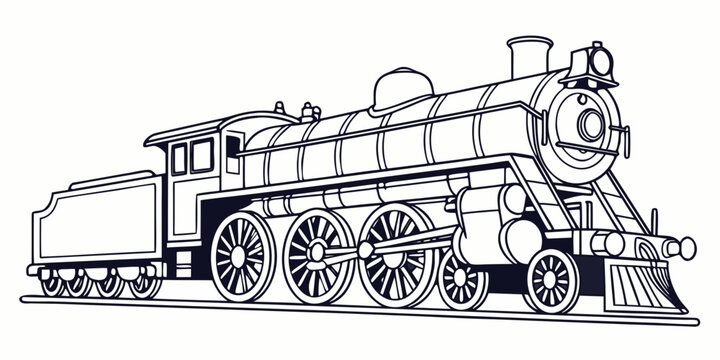 a black and white drawing of a steam locomotive Vector