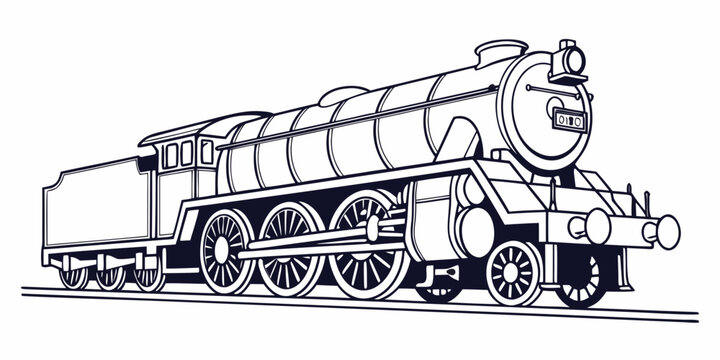 a black and white drawing of a steam locomotive Vector