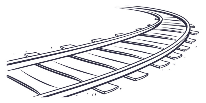 a curved metal track with rails and sleepers Vector
