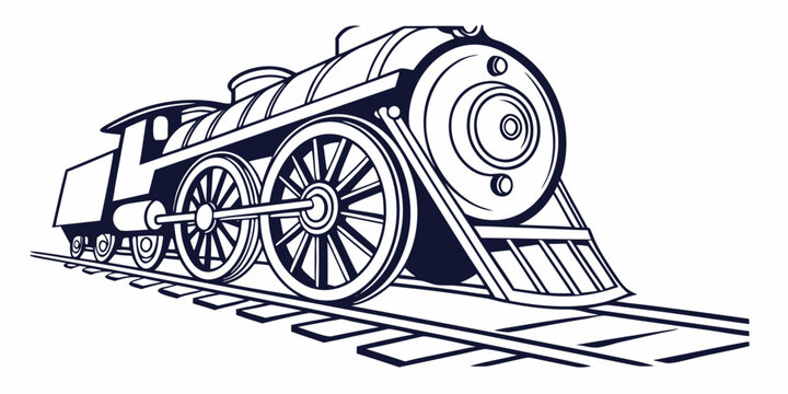 a blue steam locomotive engine on train tracks Vector