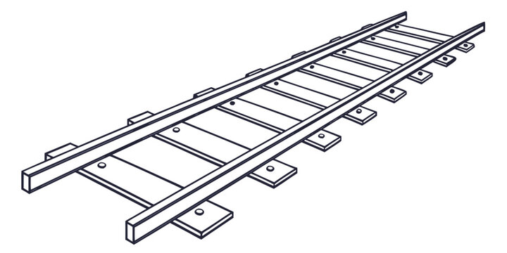 a railroad track with metal rails and wooden ties Vector