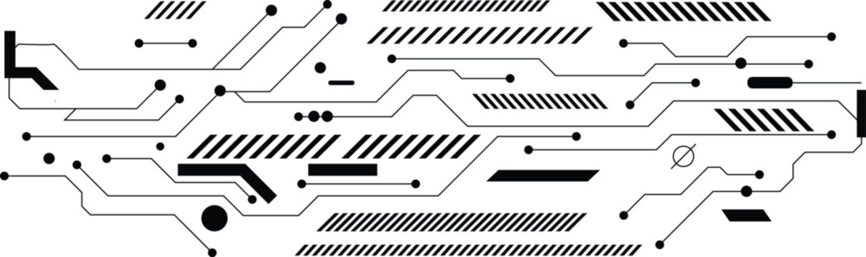Abstract digital circuit board pattern with lines and dots, futuristic technology background vector illustration