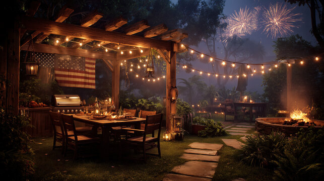 Celebration at a Backyard Gathering With Fireworks for the 4th of July