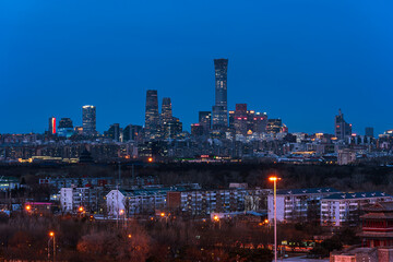 Fototapeta premium Twilight urban landscape of Beijing city with modern architecture
