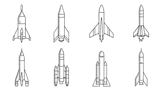 set of space rockets in different angles and designs  illustration