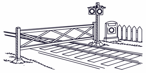 a train crossing gate with a traffic light Vector © MST RABEYA BEGUM