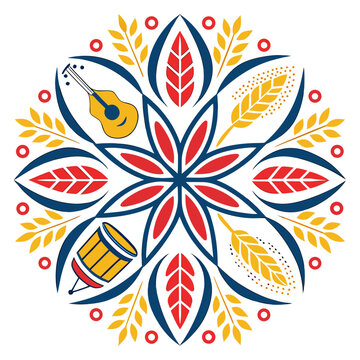 Musical instruments folk mandala for festivities.