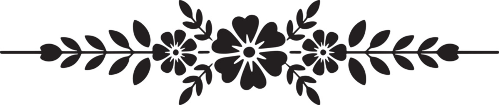 Elegant flower flourish divider with central blossom and symmetrical leaf branches for design