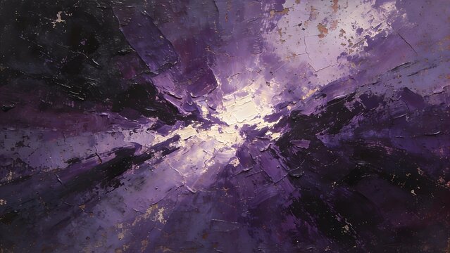 Abstract Dark Purple Oil Painting with Heavy Impasto Texture