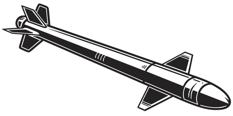 Missile with fins black and white projectile military aerodynamic aerospace artillery destruction equipment explosive futuristic helicopter machinery propulsion technology transport © Adobe 