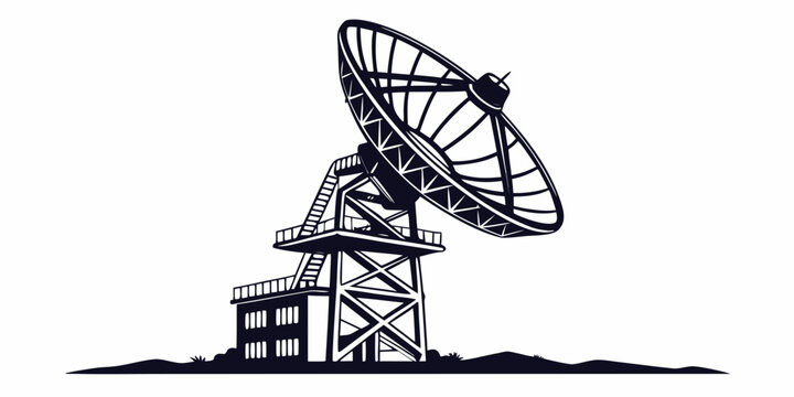 Large satellite dish radar station with parabolic antenna for space communication and signal tracking graphic satellite communication astronomy technology telescope parabolic observatory