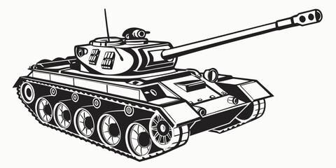 Stylized vector illustration of a heavy military battle tank armored vehicle with military artillery illustration silhouette isolated strength protection security historical tactical © Adobe 