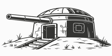 Heavy artillery cannon fortification bunker graphic illustration for military defense and coastal battery concepts with artillery military fortification concrete structure fortress stronghold © Adobe 