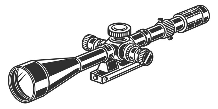 Tactical telescopic firearm scope sight with precision targeting magnification shooting equipment accessory tactical accuracy viewfinder outdoors illustration silhouette telescopic