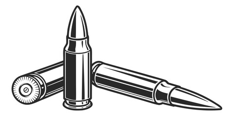 Metal rifle cartridges illustration isolated on white background with cartridges ammunition military ballistics isolated illustration monochrome projectile shooting weaponry equipment © Adobe 