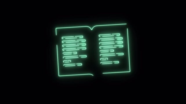 Neon Open Book Icon Animation Transparent Background