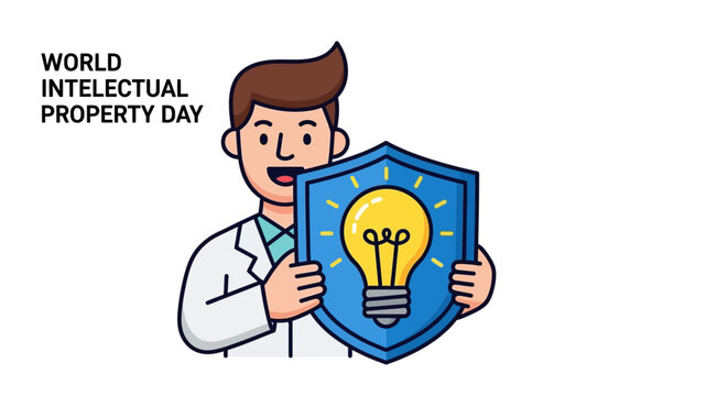 World Intellectual Property Day poster with a scientist holding a folder