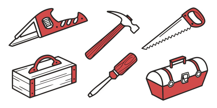 Set of various diy carpentry and repair hand tools with wooden tool box screwdriver carpentry maintenance construction equipment industry hardware woodworking renovation improvement