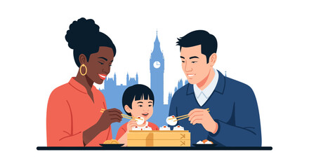Fototapeta premium Multicultural Family Dining in London Vector