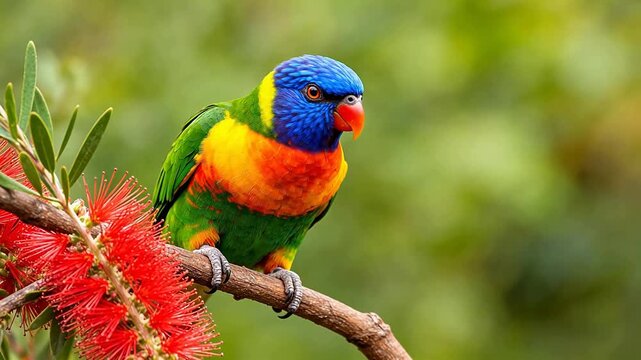 Colorful parrot perched on branch