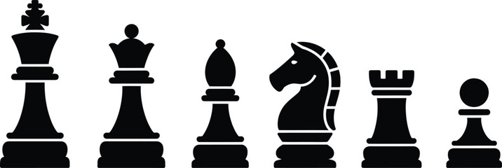 Black chess pieces king queen bishop knight rook pawn © MDSHAHIN