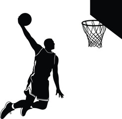 Black silhouette of a basketball player dunking a ball © MDSHAHIN