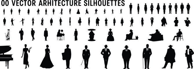 Collection of black silhouettes of people and woman © MDSHAHIN