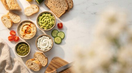 Fototapeta premium Assorted Sandwich Spreads with Fresh Baguette,