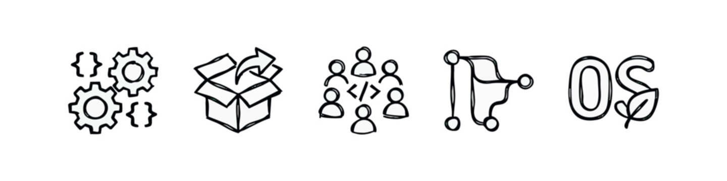 Open Source Software Development Hand Drawn Icon Set